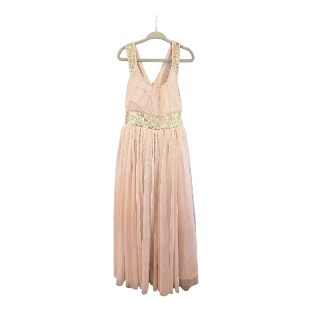 Chic Pink Maxi Dress with Gold Details